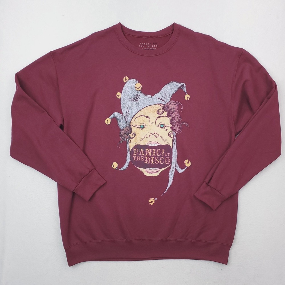 Panic! At The Disco Sweatshirt Mens XL Burgundy‎ Jester Graphic Band Pullover